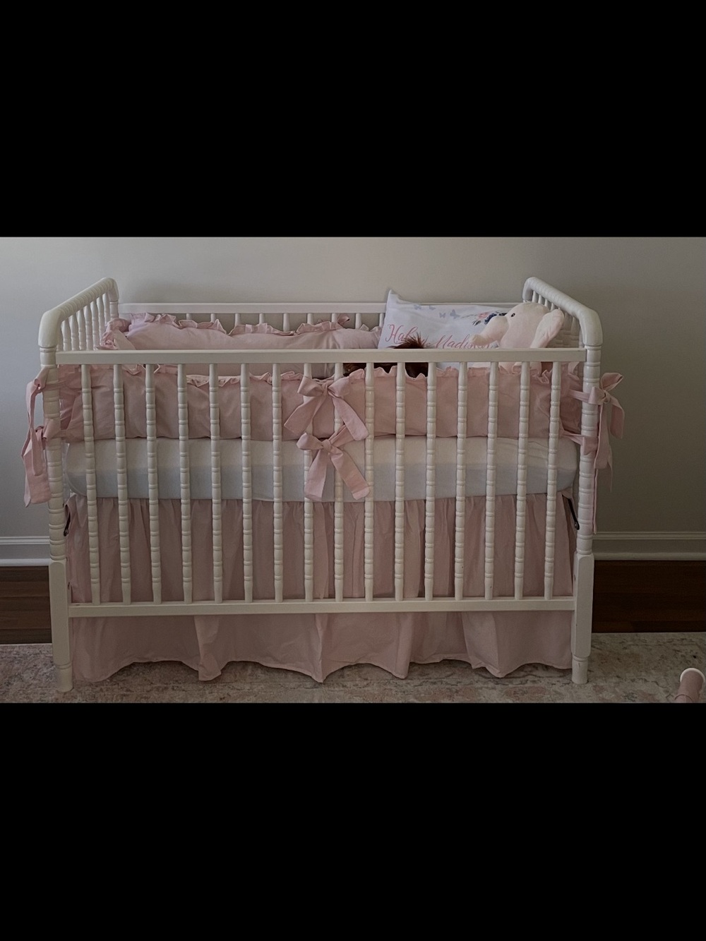 Classic Pink Crib Bedding Set - Soft Nursery Skirt & Bumpers